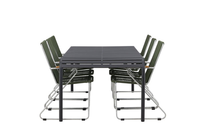 Venture Home Borneo Diningtable Aluminium - Black / Rectangular 100*200* +Bois Diningchair Steel - Silver / Green Rope _6
