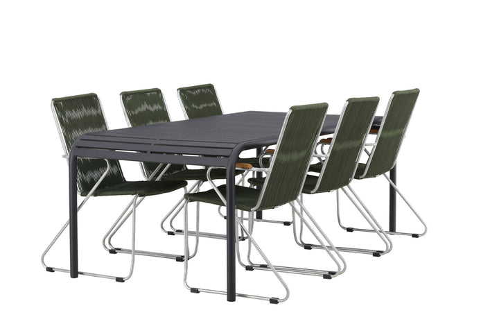 Venture Home Borneo Diningtable Aluminium - Black / Rectangular 100*200* +Bois Diningchair Steel - Silver / Green Rope _6