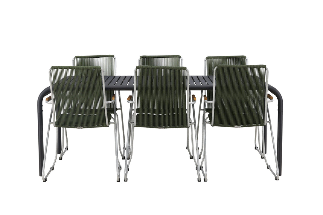 Venture Home Borneo Diningtable Aluminium - Black / Rectangular 100*200* +Bois Diningchair Steel - Silver / Green Rope _6