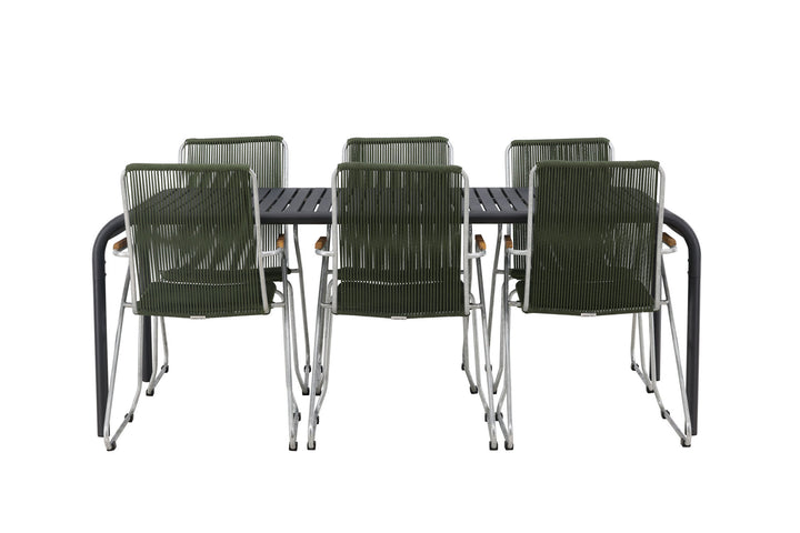 Venture Home Borneo Diningtable Aluminium - Black / Rectangular 100*200* +Bois Diningchair Steel - Silver / Green Rope _6