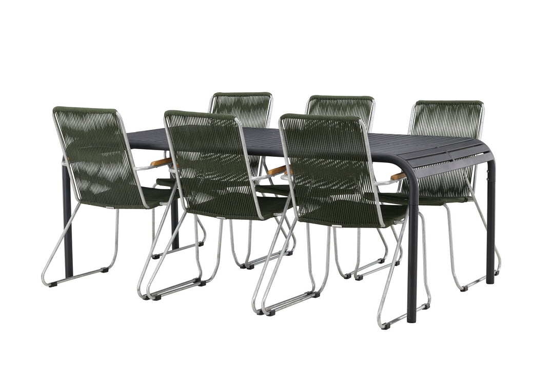 Venture Home Borneo Diningtable Aluminium - Black / Rectangular 100*200* +Bois Diningchair Steel - Silver / Green Rope _6