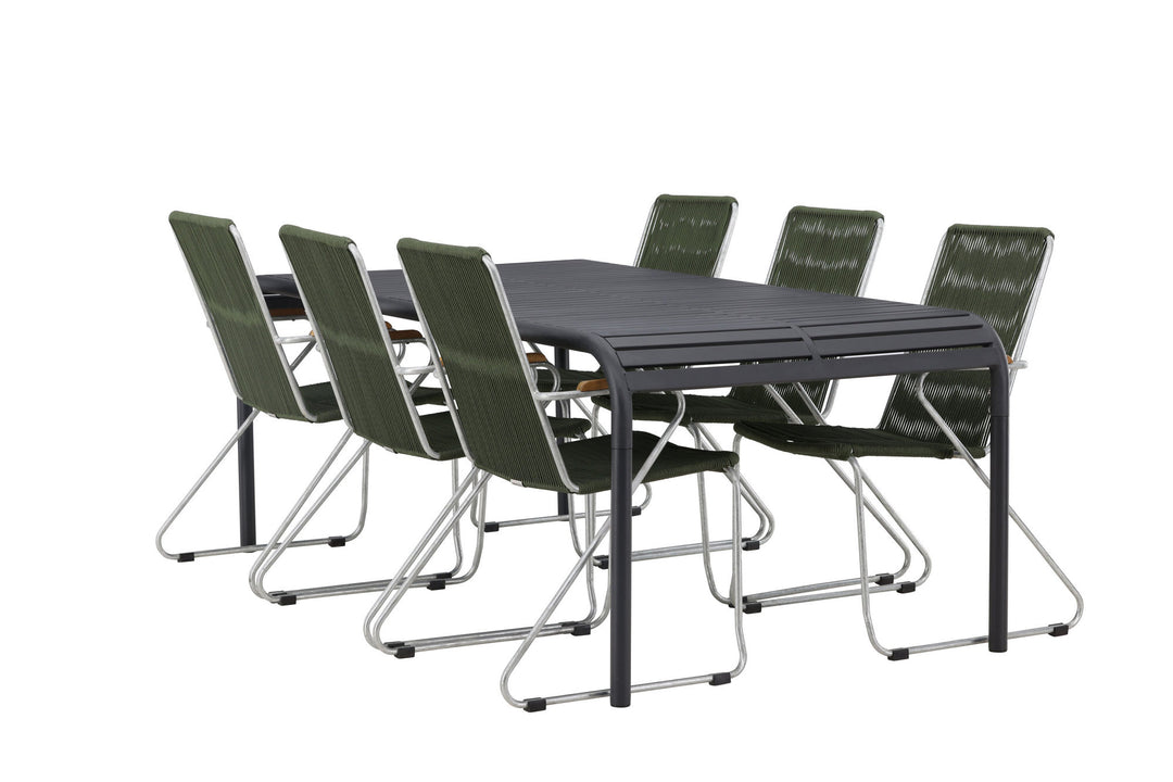 Venture Home Borneo Diningtable Aluminium - Black / Rectangular 100*200* +Bois Diningchair Steel - Silver / Green Rope _6