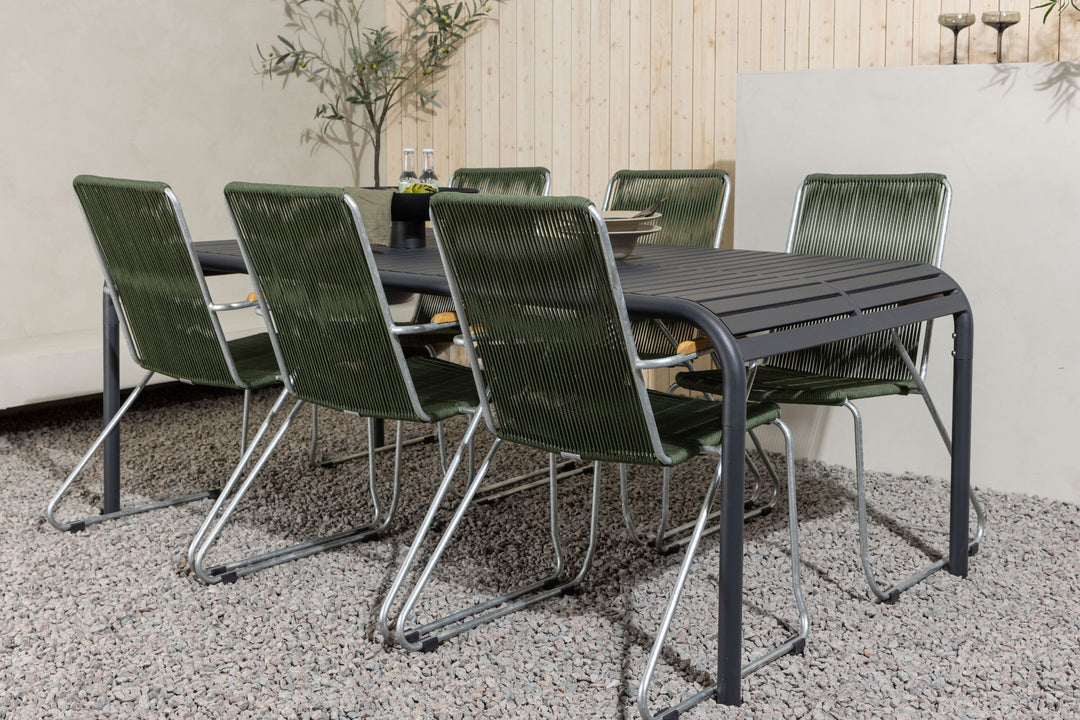Venture Home Borneo Diningtable Aluminium - Black / Rectangular 100*200* +Bois Diningchair Steel - Silver / Green Rope _6