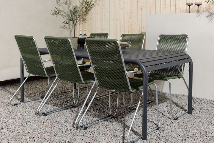 Venture Home Borneo Diningtable Aluminium - Black / Rectangular 100*200* +Bois Diningchair Steel - Silver / Green Rope _6
