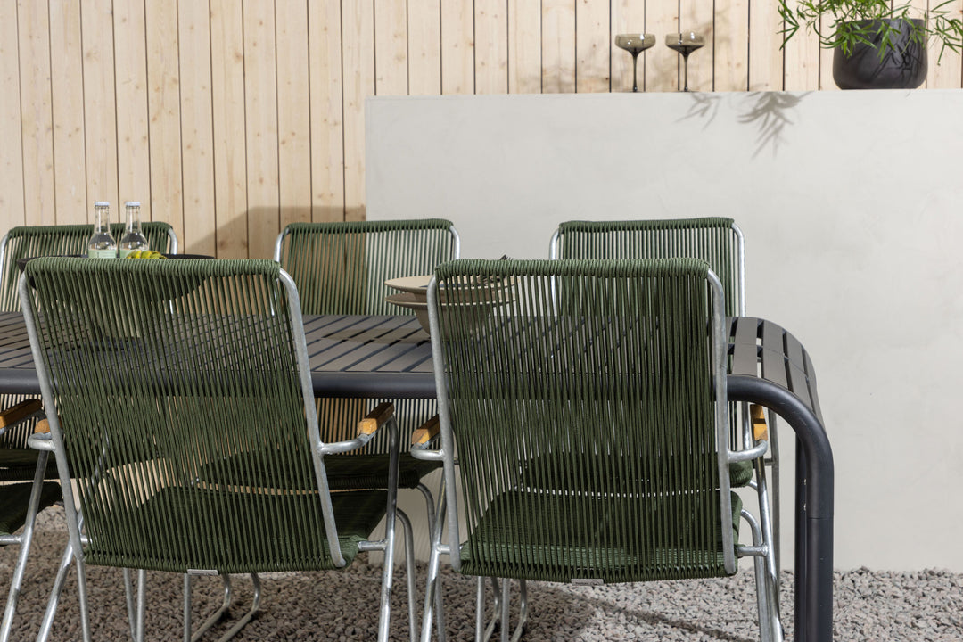 Venture Home Borneo Diningtable Aluminium - Black / Rectangular 100*200* +Bois Diningchair Steel - Silver / Green Rope _6