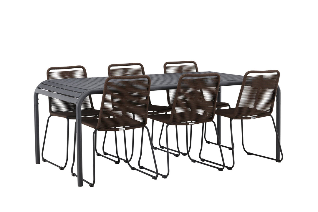Venture Home Borneo Diningtable Aluminium - Black / Rectangular 100*200* +Lindos Diningchair Aluminium - Black / _6