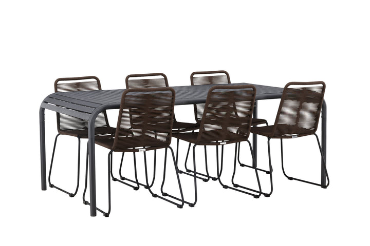 Venture Home Borneo Diningtable Aluminium - Black / Rectangular 100*200* +Lindos Diningchair Aluminium - Black / _6
