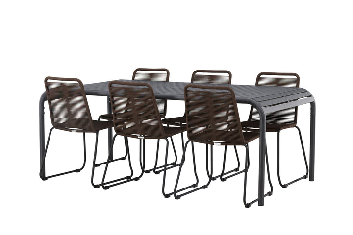 Venture Home Borneo Diningtable Aluminium - Black / Rectangular 100*200* +Lindos Diningchair Aluminium - Black / _6
