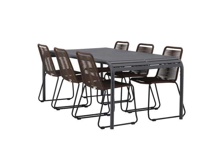 Venture Home Borneo Diningtable Aluminium - Black / Rectangular 100*200* +Lindos Diningchair Aluminium - Black / _6