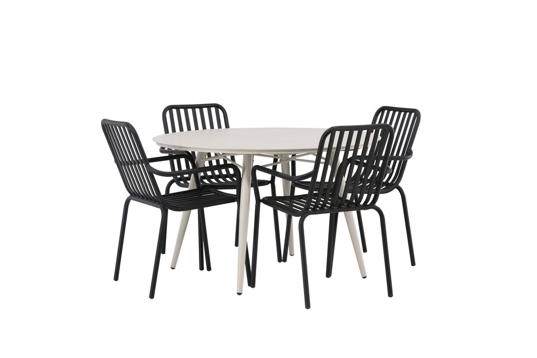 Venture Home Lina Dining Table - Beige - Round 120 cm +Peking Diningchair Aluminium - Black / _4