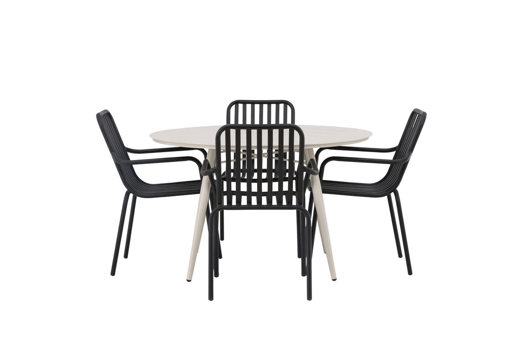 Venture Home Lina Dining Table - Beige - Round 120 cm +Peking Diningchair Aluminium - Black / _4