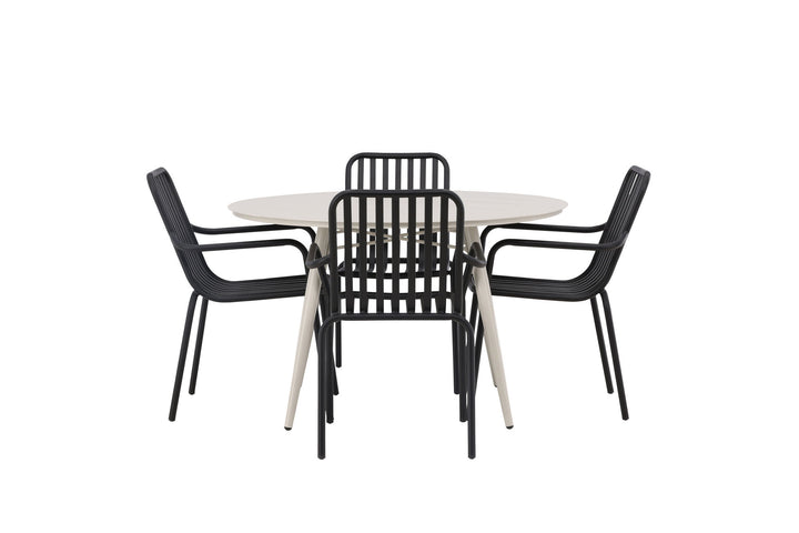 Venture Home Lina Dining Table - Beige - Round 120 cm +Peking Diningchair Aluminium - Black / _4