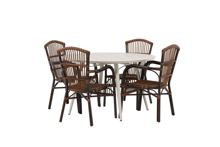 Venture Home Lina Dining Table - Beige - Round 120 cm +Galera Diningchair Aluminium - Brown / Wicker _4
