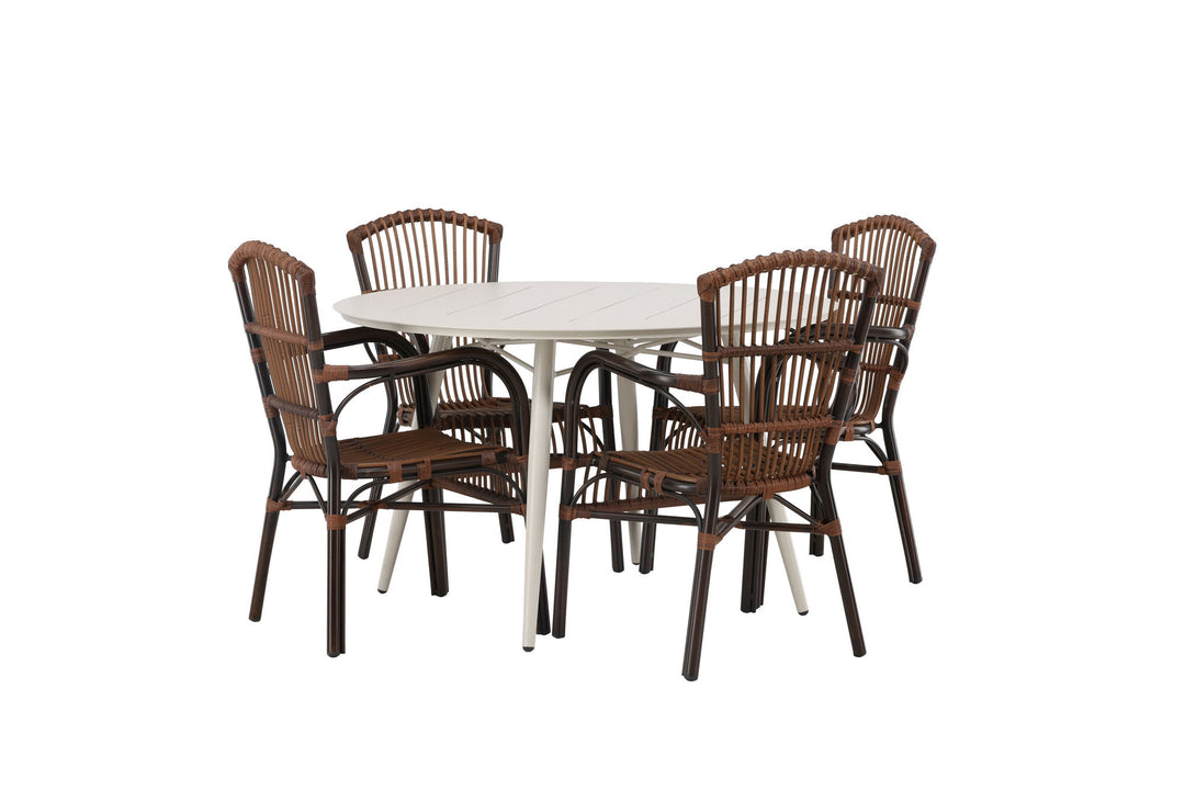 Venture Home Lina Dining Table - Beige - Round 120 cm +Galera Diningchair Aluminium - Brown / Wicker _4