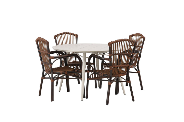 Venture Home Lina Dining Table - Beige - Round 120 cm +Galera Diningchair Aluminium - Brown / Wicker _4