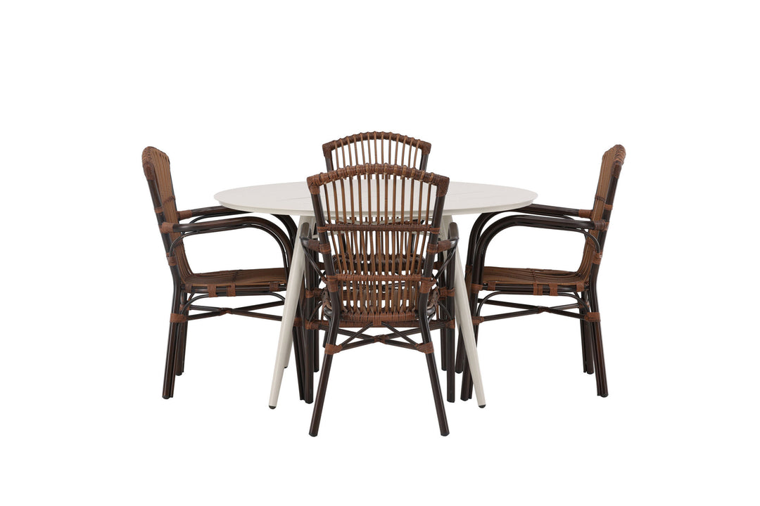 Venture Home Lina Dining Table - Beige - Round 120 cm +Galera Diningchair Aluminium - Brown / Wicker _4