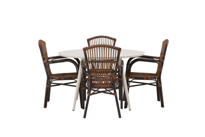 Venture Home Lina Dining Table - Beige - Round 120 cm +Galera Diningchair Aluminium - Brown / Wicker _4