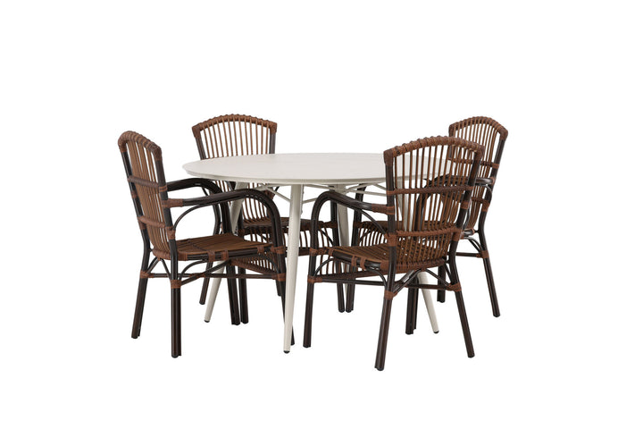 Venture Home Lina Dining Table - Beige - Round 120 cm +Galera Diningchair Aluminium - Brown / Wicker _4
