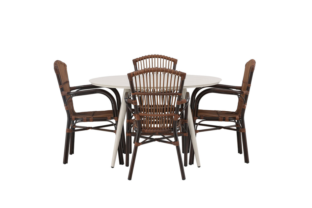 Venture Home Lina Dining Table - Beige - Round 120 cm +Galera Diningchair Aluminium - Brown / Wicker _4