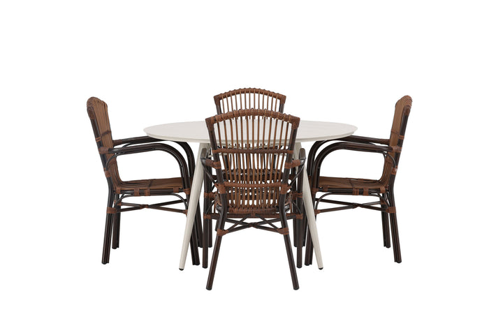 Venture Home Lina Dining Table - Beige - Round 120 cm +Galera Diningchair Aluminium - Brown / Wicker _4