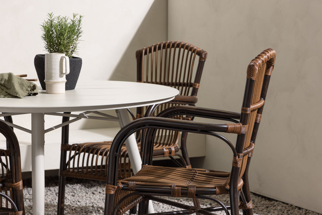 Venture Home Lina Dining Table - Beige - Round 120 cm +Galera Diningchair Aluminium - Brown / Wicker _4