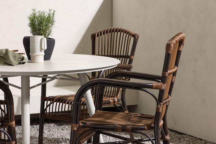 Venture Home Lina Dining Table - Beige - Round 120 cm +Galera Diningchair Aluminium - Brown / Wicker _4