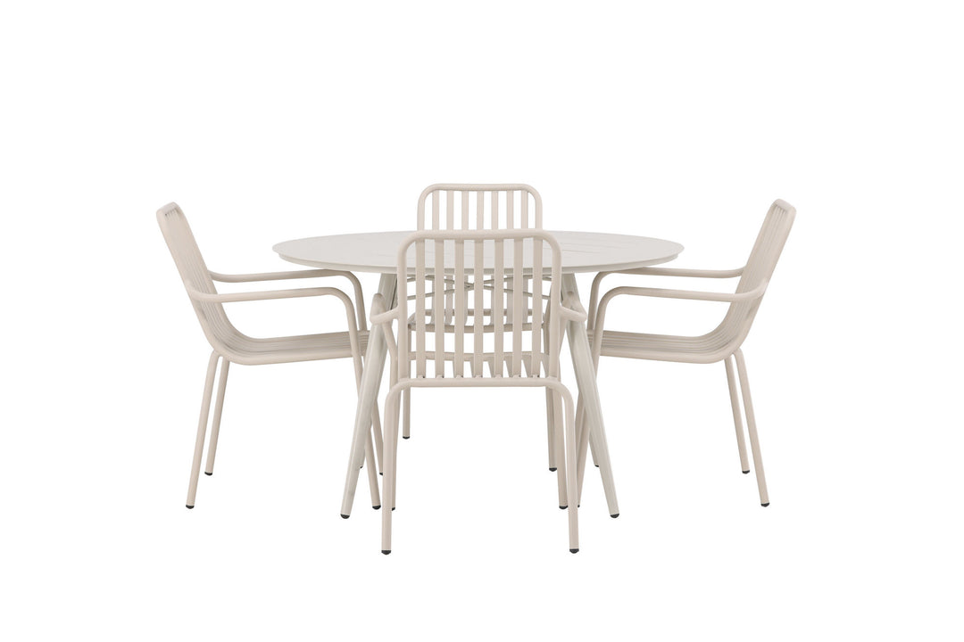 Venture Home Lina Dining Table - Beige - Round 120 cm +Peking Diningchair Aluminium - Beige / _4