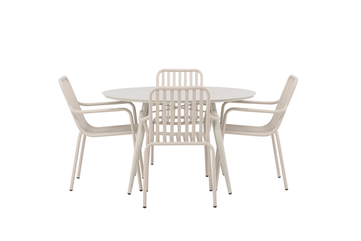 Venture Home Lina Dining Table - Beige - Round 120 cm +Peking Diningchair Aluminium - Beige / _4