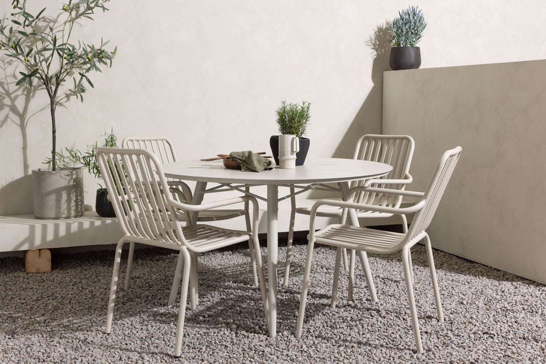 Venture Home Lina Dining Table - Beige - Round 120 cm +Peking Diningchair Aluminium - Beige / _4