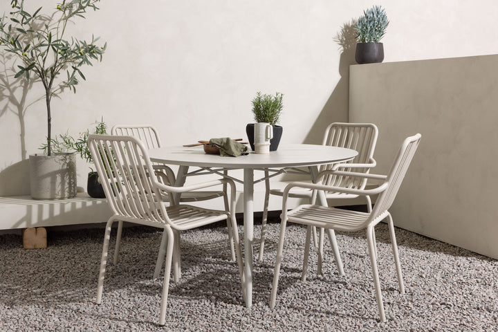 Venture Home Lina Dining Table - Beige - Round 120 cm +Peking Diningchair Aluminium - Beige / _4