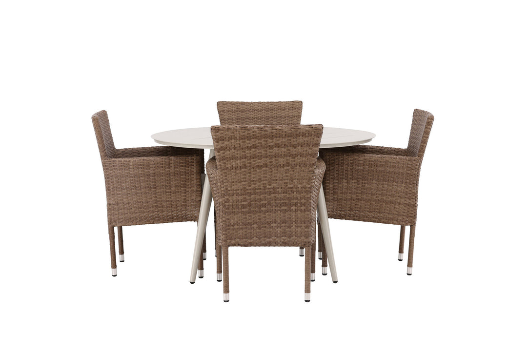 Venture Home Lina Dining Table - Beige - Round 120 cm +Malina Diningchair Alumnium - Nature / Wicker _4