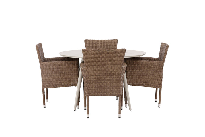 Venture Home Lina Dining Table - Beige - Round 120 cm +Malina Diningchair Alumnium - Nature / Wicker _4