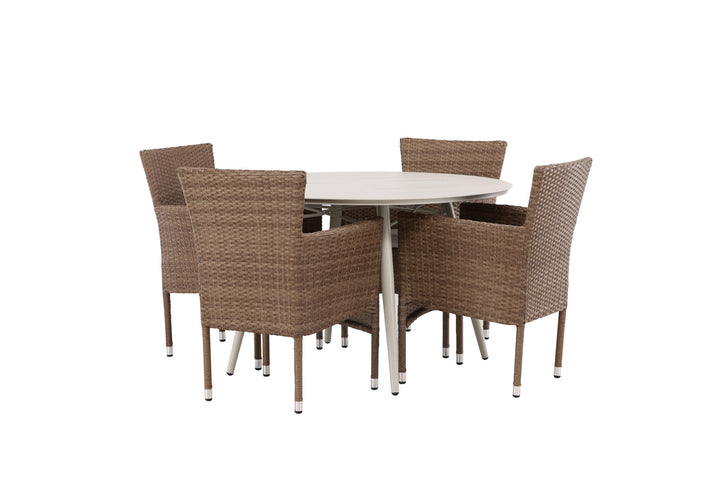 Venture Home Lina Dining Table - Beige - Round 120 cm +Malina Diningchair Alumnium - Nature / Wicker _4