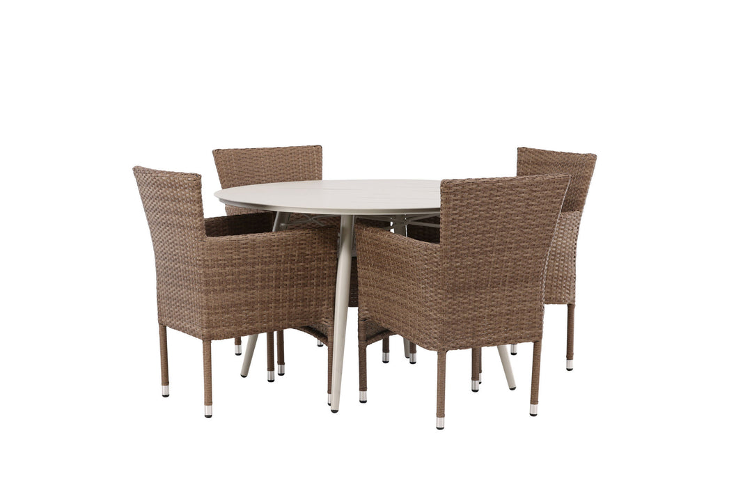 Venture Home Lina Dining Table - Beige - Round 120 cm +Malina Diningchair Alumnium - Nature / Wicker _4
