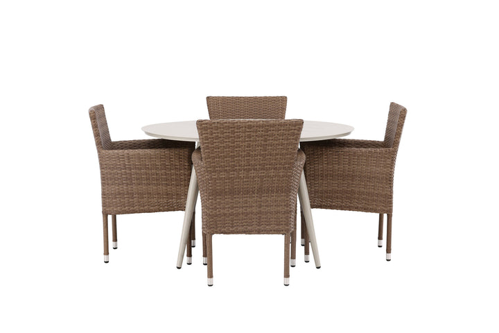 Venture Home Lina Dining Table - Beige - Round 120 cm +Malina Diningchair Alumnium - Nature / Wicker _4