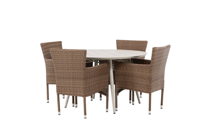 Venture Home Lina Dining Table - Beige - Round 120 cm +Malina Diningchair Alumnium - Nature / Wicker _4