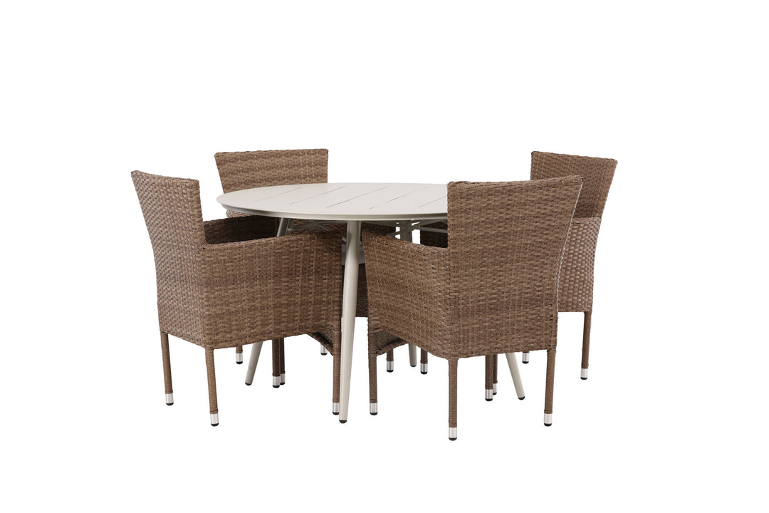 Venture Home Lina Dining Table - Beige - Round 120 cm +Malina Diningchair Alumnium - Nature / Wicker _4