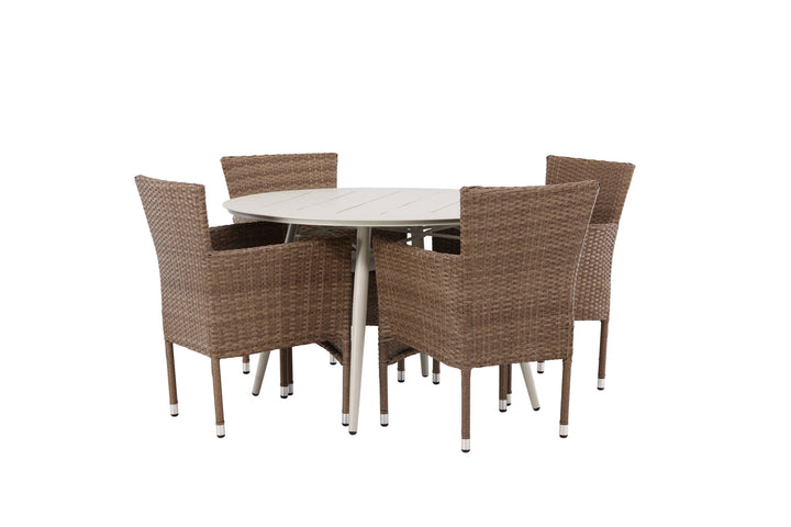 Venture Home Lina Dining Table - Beige - Round 120 cm +Malina Diningchair Alumnium - Nature / Wicker _4