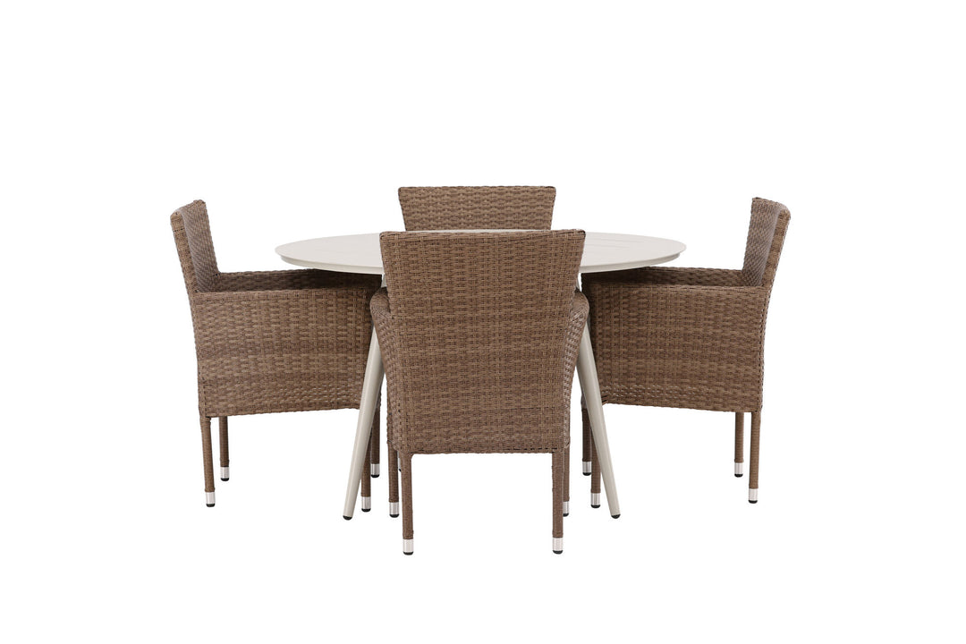 Venture Home Lina Dining Table - Beige - Round 120 cm +Malina Diningchair Alumnium - Nature / Wicker _4