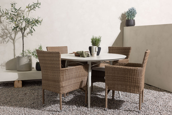 Venture Home Lina Dining Table - Beige - Round 120 cm +Malina Diningchair Alumnium - Nature / Wicker _4