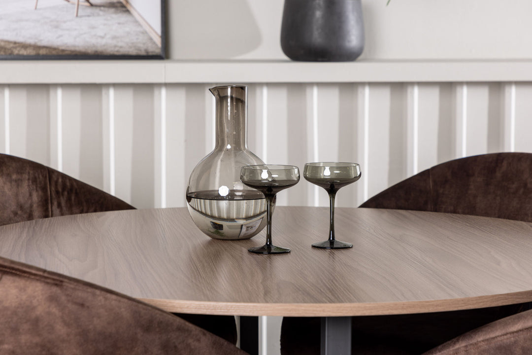 Venture Home Durango Dining Table - Black / Walnut MDF +Evening Dining Chair - Matte brown / Brown Fabric _4