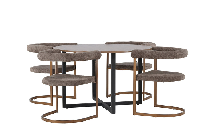 Venture Home Durango Dining Table - Black / Walnut MDF +Morning Dining Chair - Black / Black Boucle _4