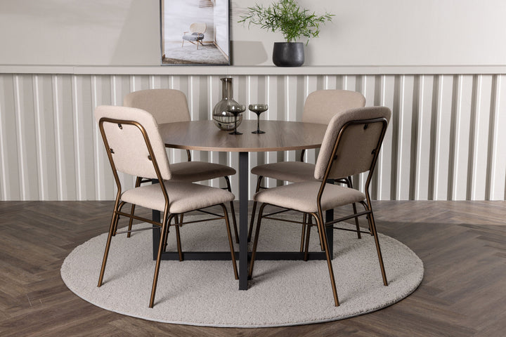 Venture Home Durango Dining Table - Black / Walnut MDF +Seda Dining Chair - Matte brown / Beige Fabric _4