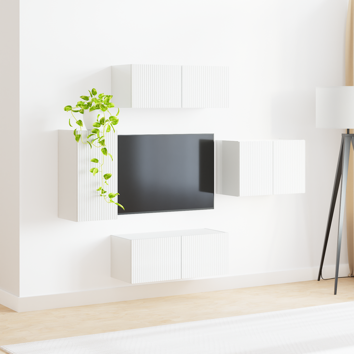 Tv vægskab sæt Vægmonteret 4 pcs Høj gloss hvid Konstrueret træ