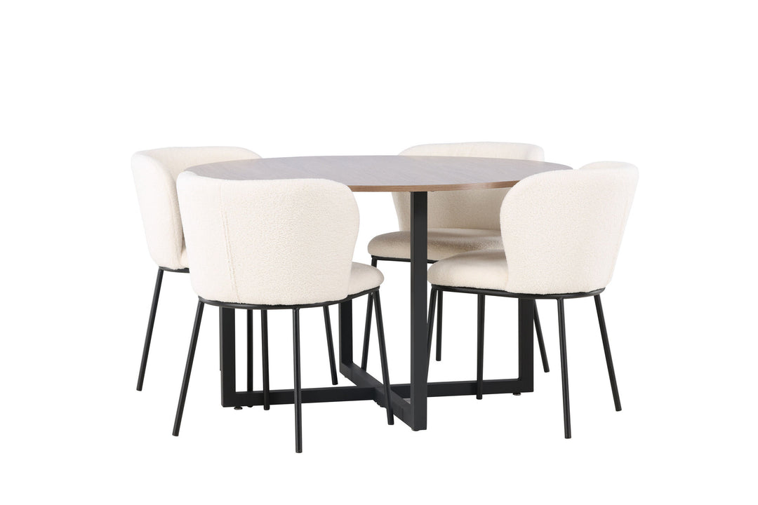 Venture Home Durango Dining Table - Black / Walnut MDF +Edina Dining Chair - Black / White Boucle _4