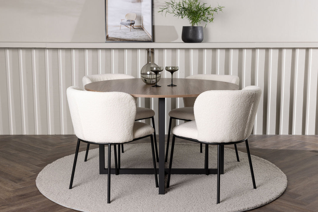 Venture Home Durango Dining Table - Black / Walnut MDF +Edina Dining Chair - Black / White Boucle _4