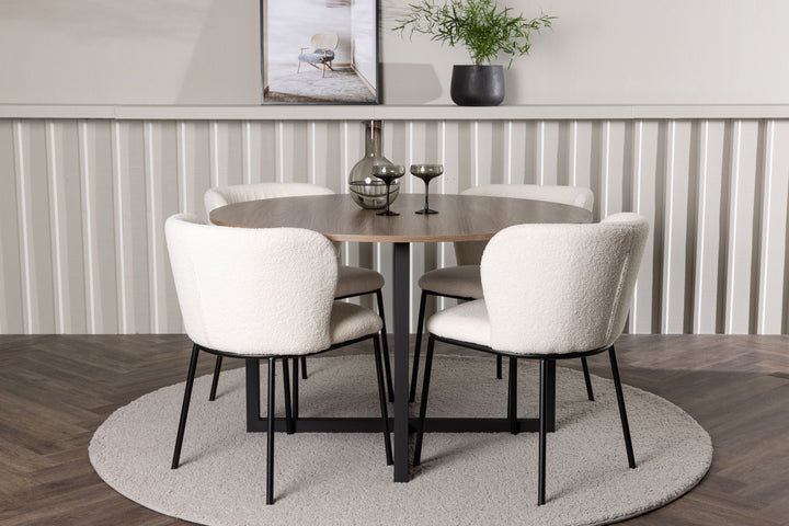 Venture Home Durango Dining Table - Black / Walnut MDF +Edina Dining Chair - Black / White Boucle _4