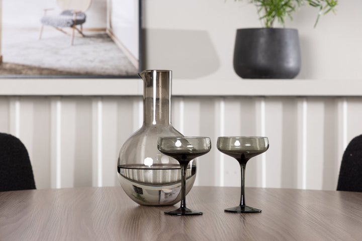 Venture Home Durango Dining Table - Black / Walnut MDF +Yesterday Dining Chair - Black / Black Boucle _4