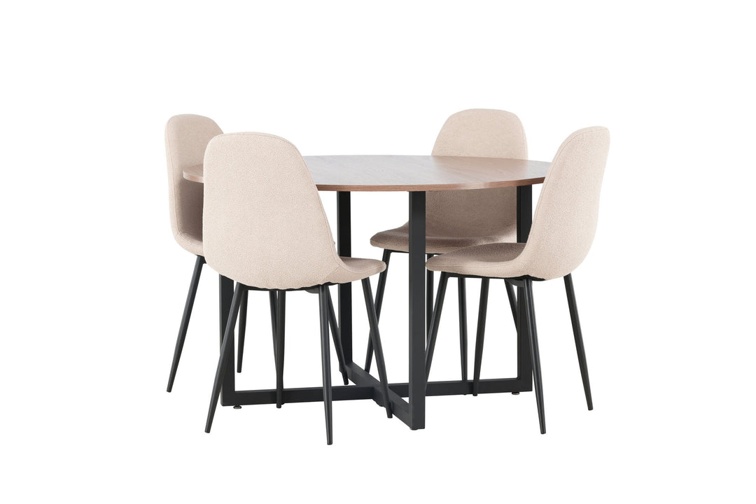 Venture Home Durango Dining Table - Black / Walnut MDF +Polar Dining Chair - Black / Beige Boucle _4