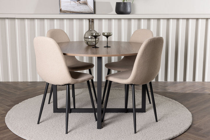 Venture Home Durango Dining Table - Black / Walnut MDF +Polar Dining Chair - Black / Beige Boucle _4